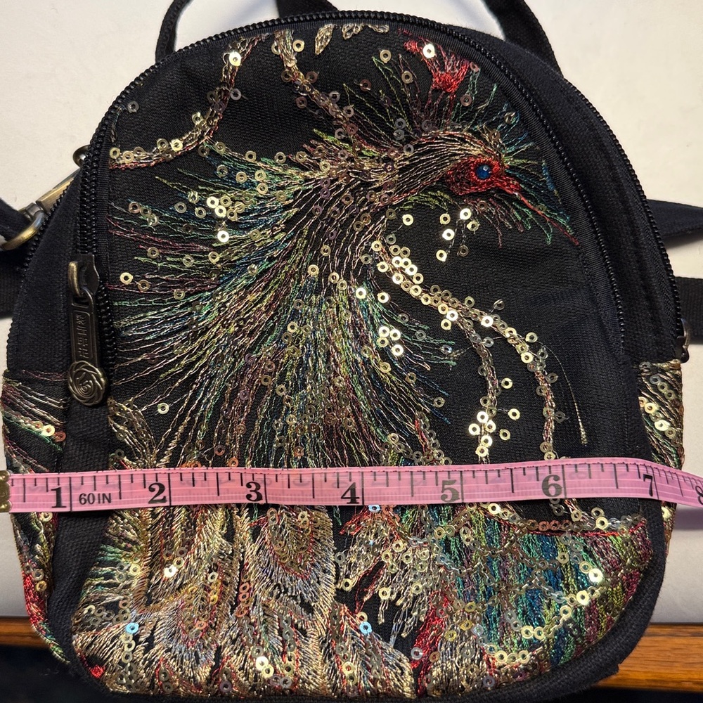 Embroidered Sequin Crossbody Bag 3 zip compartments tp handle vintage unique EUC - Picture 16 of 17